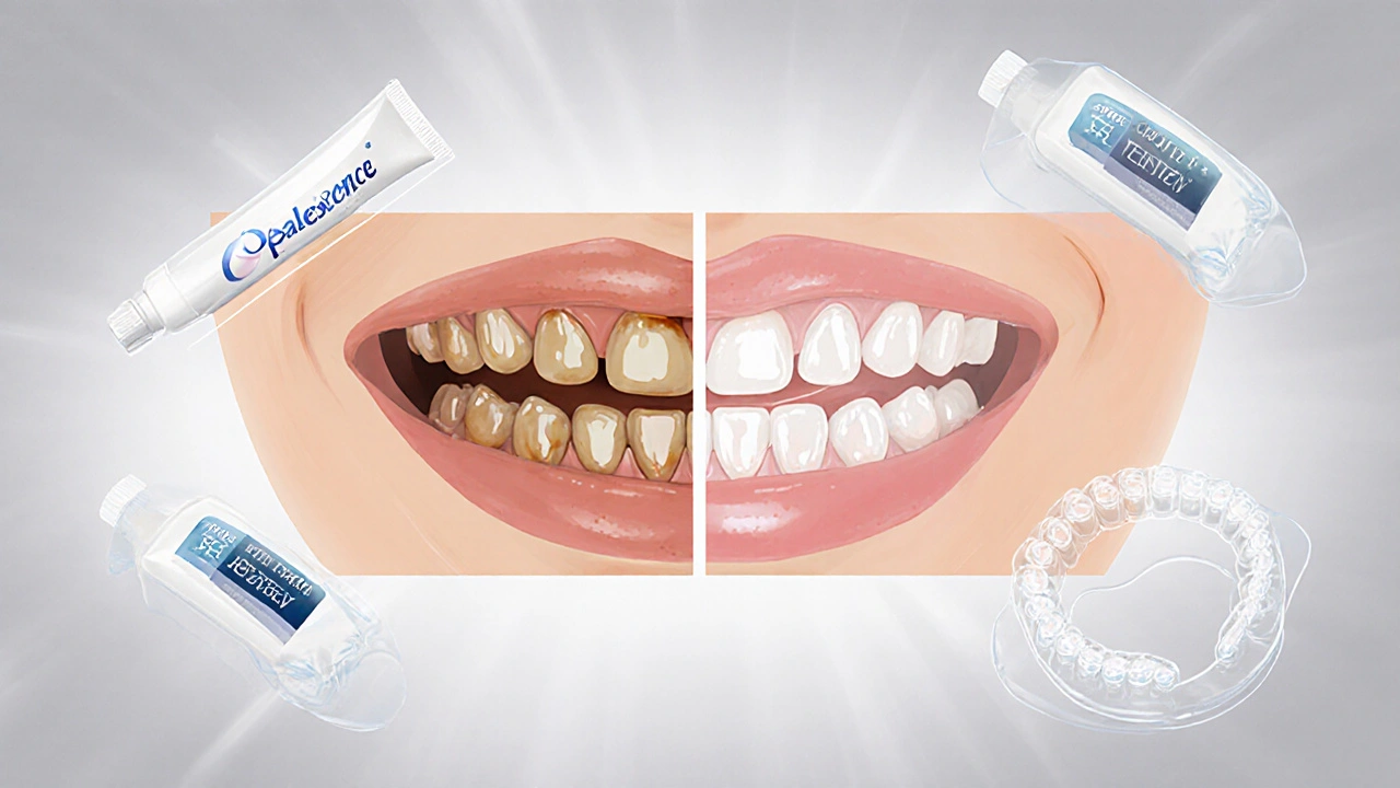 Porovnání zubů před a po bělení – tmavé vs. bílé zuby.