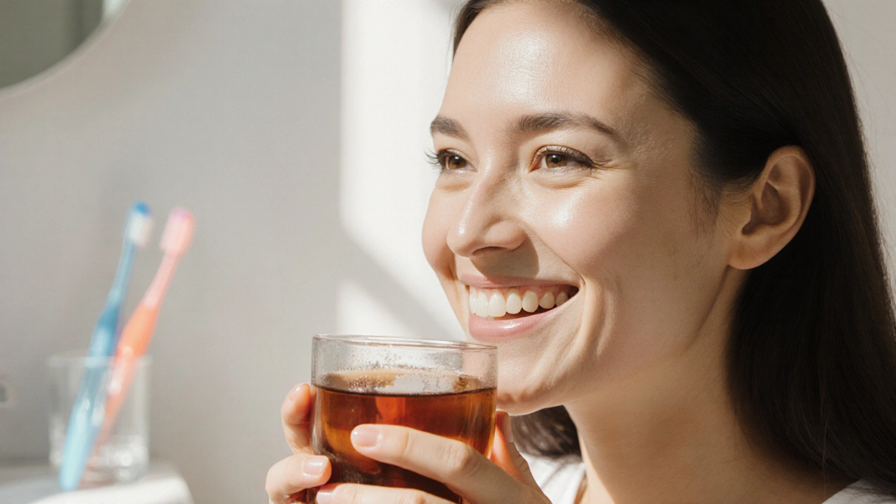 Žena se usmívá s novými keramickými fazetami na zubech.