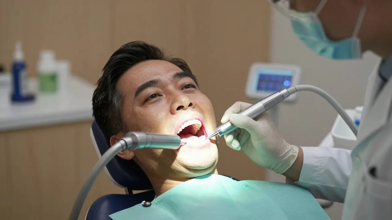 Zubní lékař používá DIFOTI zařízení k detekci počínajícího kazu u pacienta.