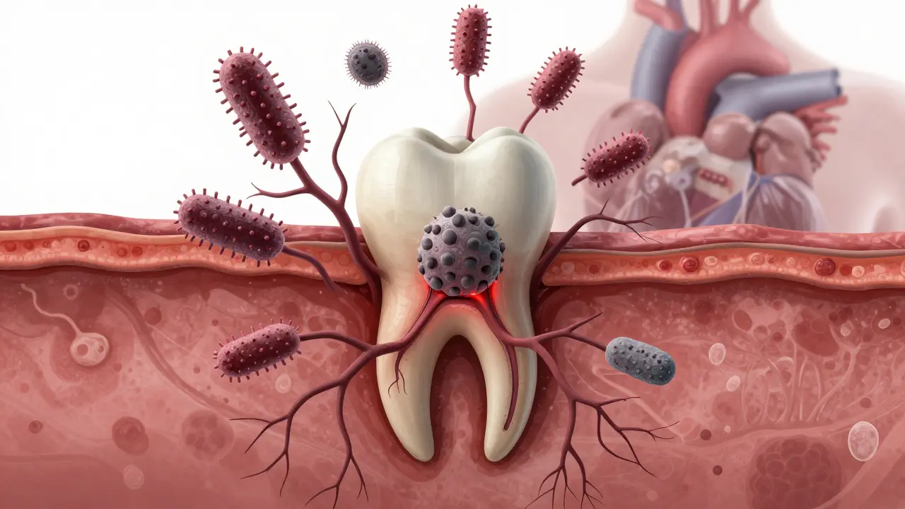 Bakterie ničí kost kolem zubu, zatímco kámen slouží jako základna pro infekci