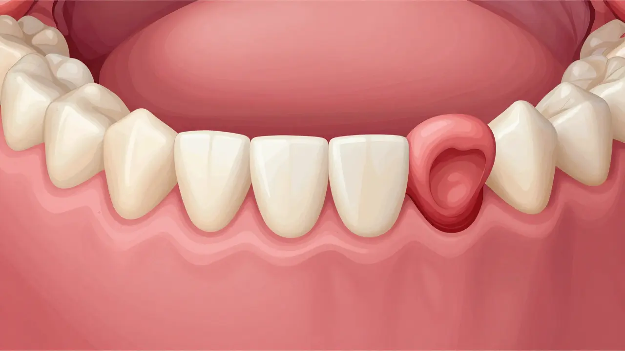Srovnání zdravých a zánětlivých dásní s viditelným plakem.