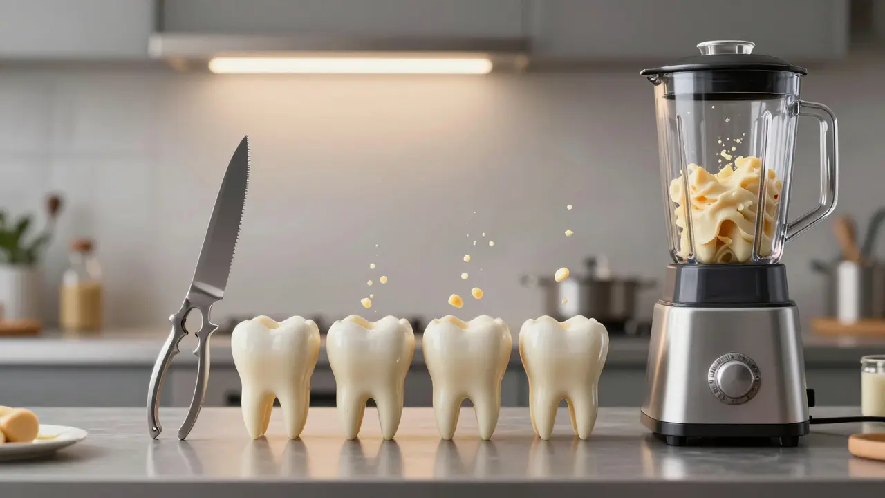 Čelist jako kuchyňské nástroje: řezáky jako nože, kličky jako luskače, stoličky jako mletice a moláry jako mixéry.