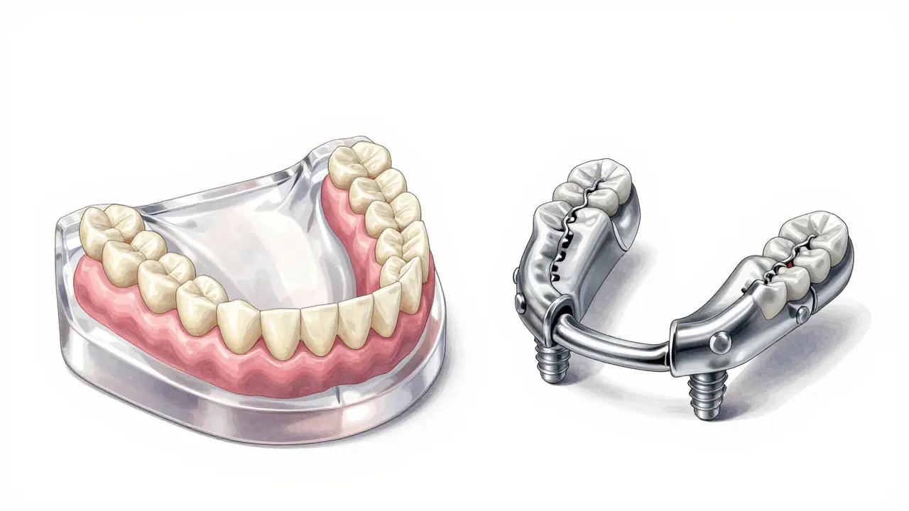 Tři typy nasazovacích zubů: plné, částečné, implantované