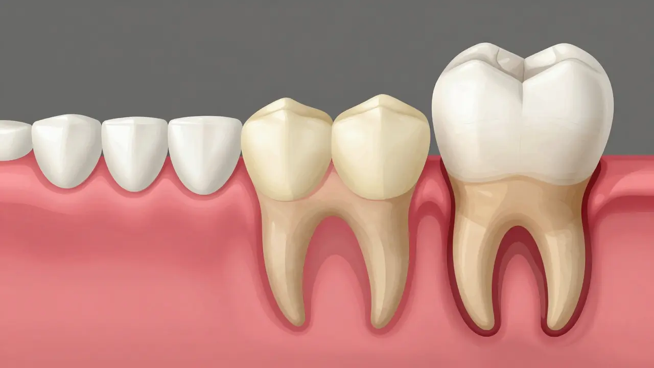Progression of plaque turning into calculus and causing gum inflammation.