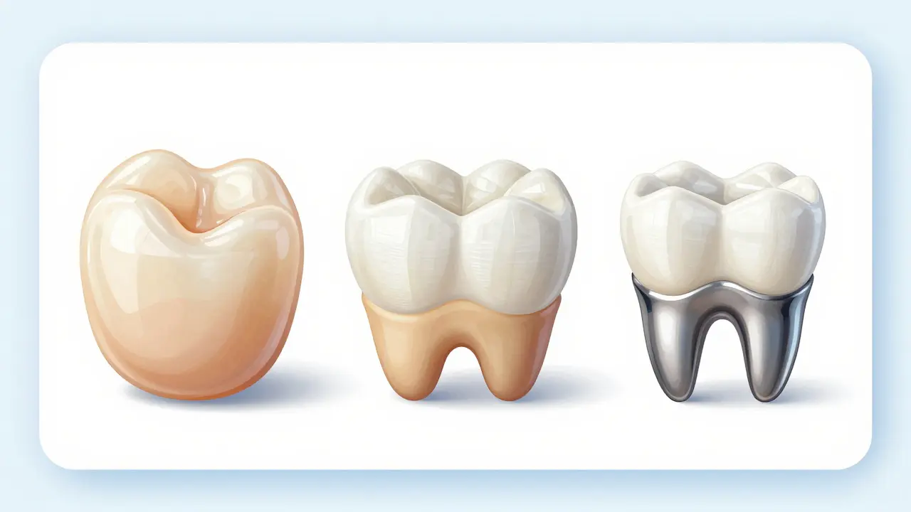 Tři různé varianty stomatologických oprav zobrazené vizuálně