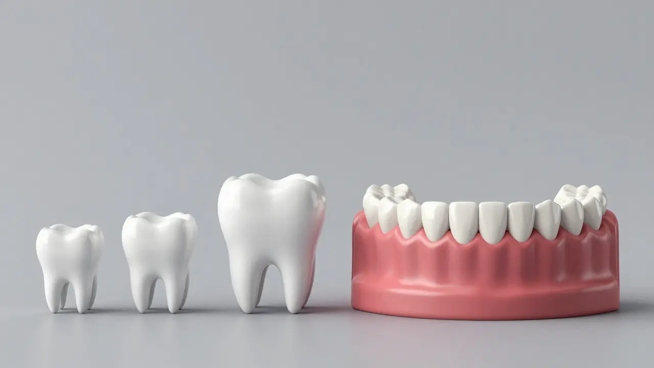 Srovnání mléčných zubů dítěte a trvalého chrupu dospělého člověka.