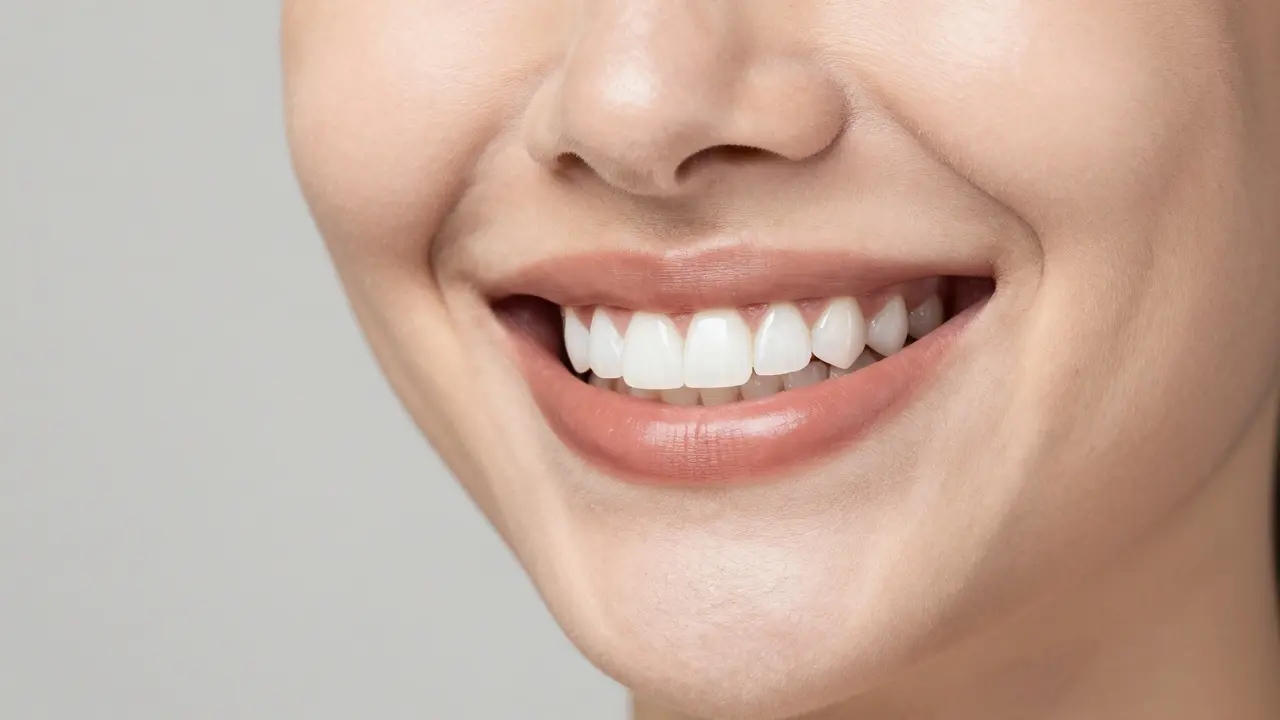 Žena se zářivým úsměvem s keramickými fasetami.