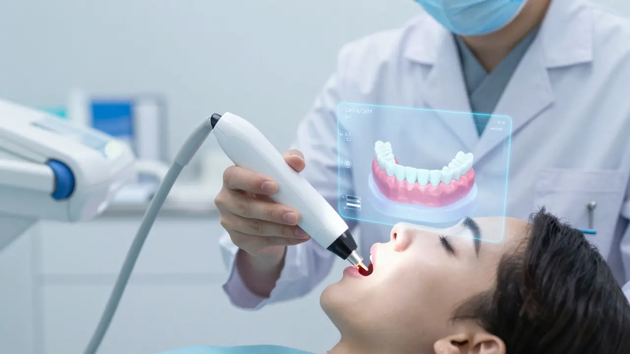 Digitální skener v moderní stomatologii pro přesné vyhotovení zubů.
