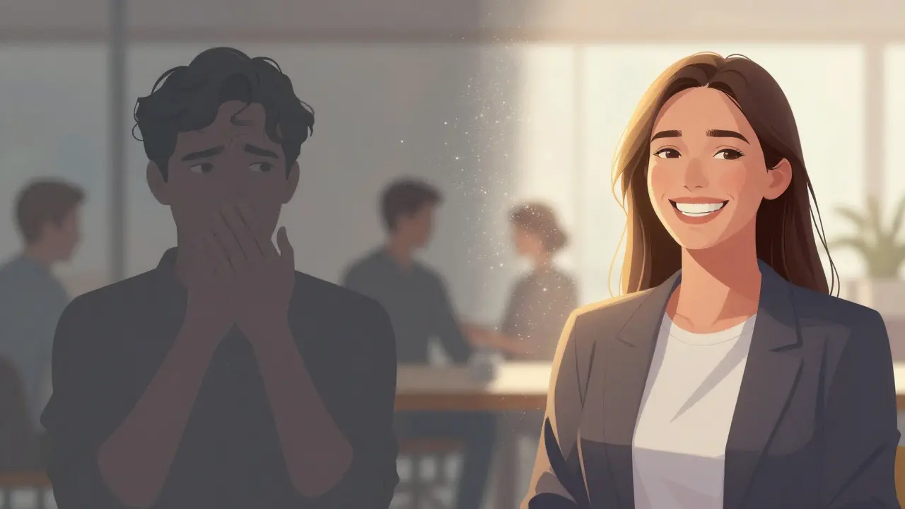 Ilustrace zvýšení sebevědomí po odstranění skvrn na zubech