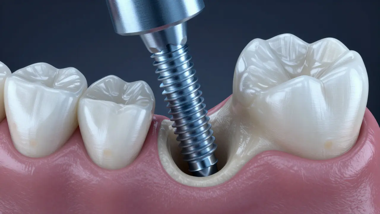 Zobrazení zasazení titanového implantátu do čelisti