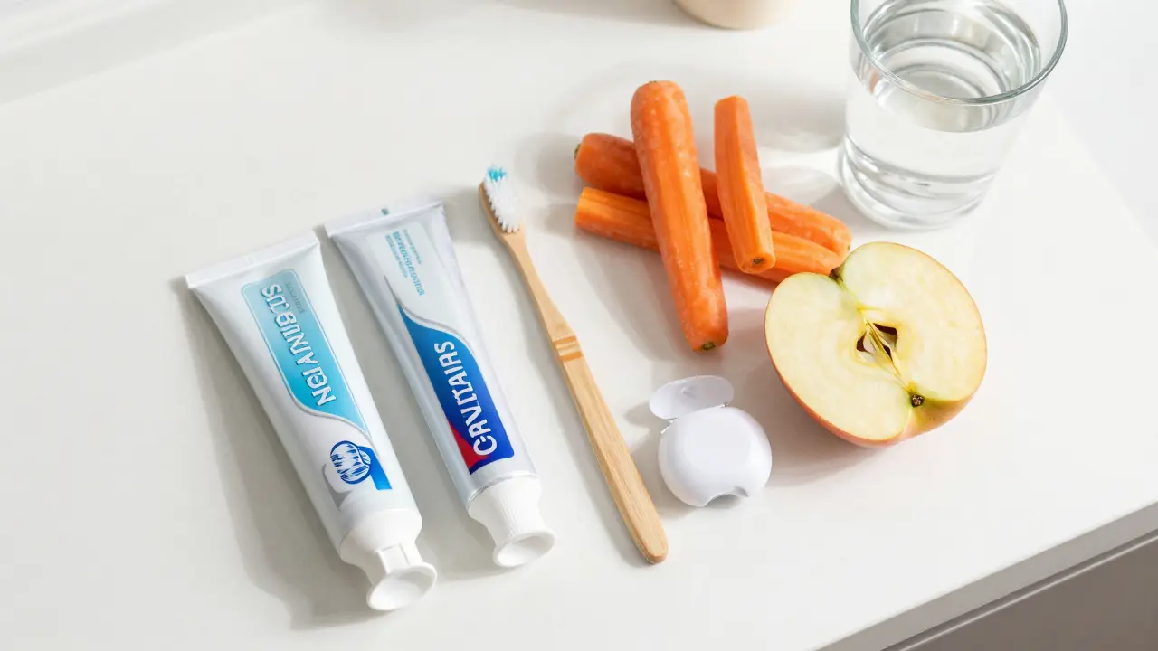 Hygienické potřeby a zdravá strava pro prevenci zubního kazu