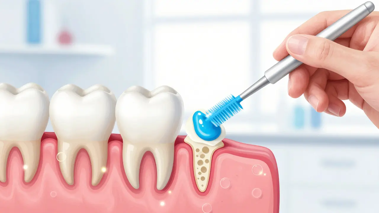 Lékař aplikuje fluoridový lak na zub pro remineralizaci